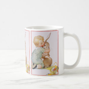 Caneca De Café Páscoa Vintage, Menino Bonito com Coelho