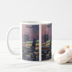 Caneca De Café Passageiros de negócios vintage em avião no aeropo