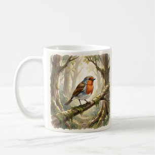 Caneca De Café Passarinho cute em floresta antiga