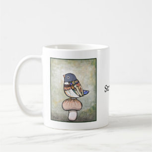 Caneca De Café Passarinho Mágico em Cogumelo Nome Personalizado