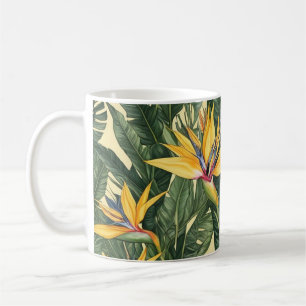 Caneca De Café Pássaro Amarelo do padrão das flores do Paraíso