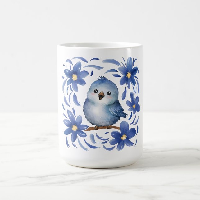 Caneca De Café Pássaro Azul com flores (Centro)