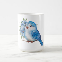 Caneca De Café Pássaro Azul com Flores