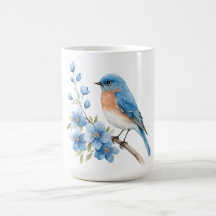 Caneca De Café Pássaro azul com flores azuis