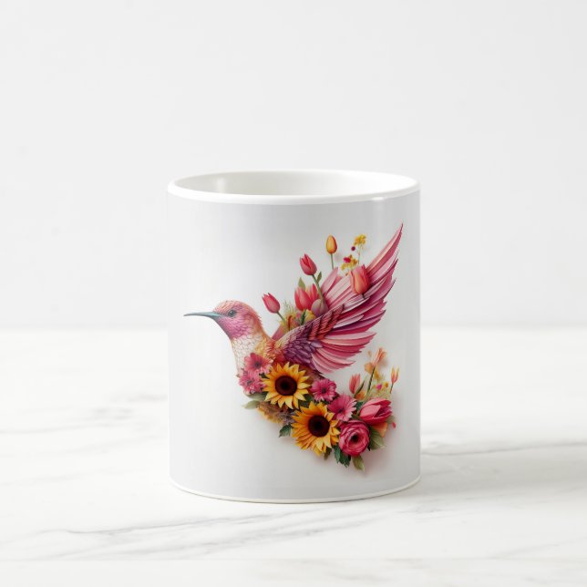 Caneca De Café Pássaro batendo voando com flores (Centro)