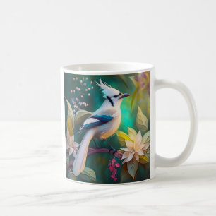 Caneca De Café Pássaro Branca de Teal Wing Jay Fantasy