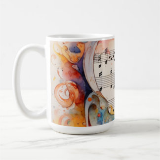 Caneca de Café Pássaro Cantante Musical Notas de A