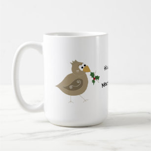 Caneca De Café Pássaro Caprichoso com um Ramo de Azevinho