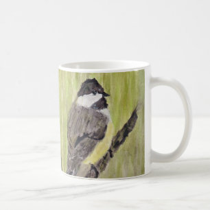 Caneca De Café Pássaro Chickadee de casaco preto - pintura acrí