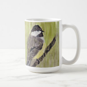 Caneca De Café Pássaro Chickadee de casaco preto - pintura acrí