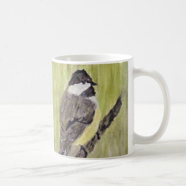Caneca De Café Pássaro Chickadee de casaco preto - pintura acríli (Direita)
