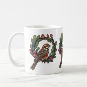 Caneca De Café Pássaro Colorado Lark Bunting Cercado por Cactos V