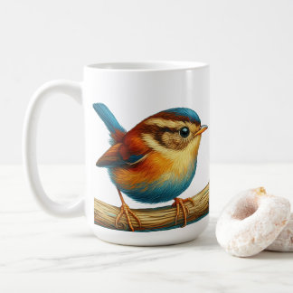 Caneca De Café Pássaro Colorido na Arte Branqueada