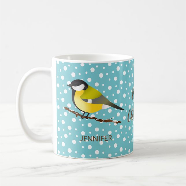 Caneca De Café Pássaro de Natal Fofo Grande Tit Parus Major E Nom (Esquerda)