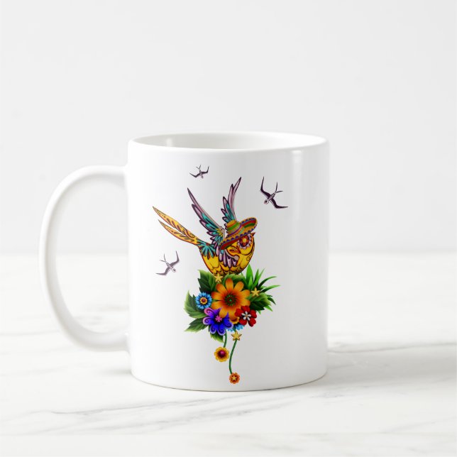 Caneca De Café Pássaro do crânio de açúcar engraçado (Esquerda)