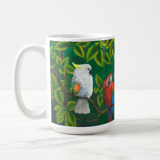 Caneca De Café Pássaro do Papagaio Aproxima Selva Tropical Themed (Esquerda)