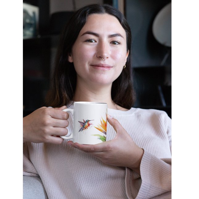 Caneca De Café Pássaro do paraíso e beija-flor na aquarela (Criador carregado)