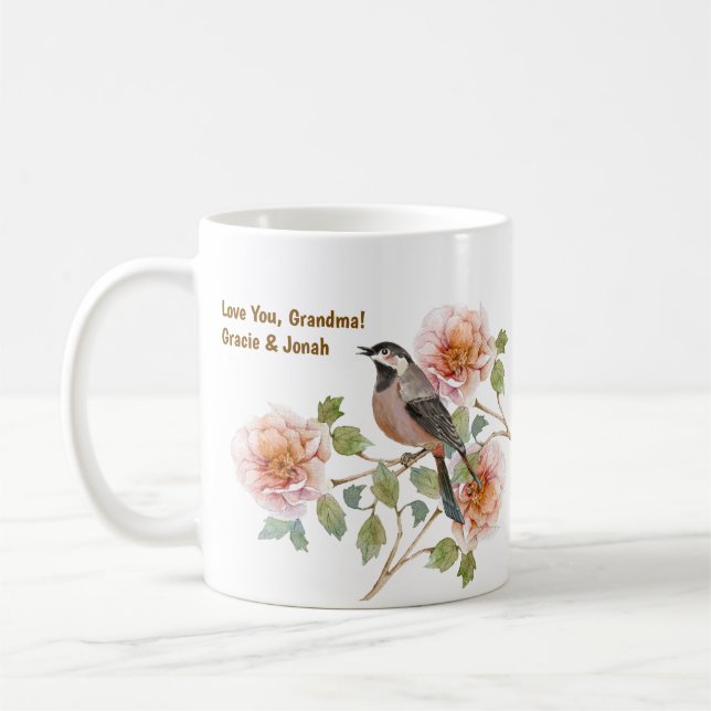Caneca De Café Pássaro em Flores e Foto (Esquerda)
