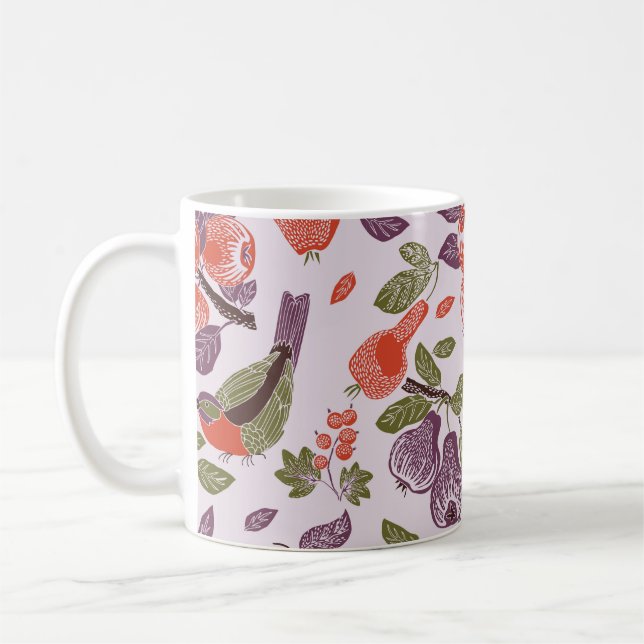 Caneca De Café pássaro em um jardim de fruta. padrão sem falhas (Esquerda)