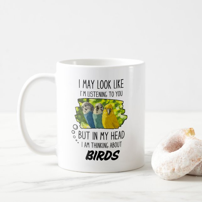 Caneca De Café Pássaro Engraçado Presente, Belas Aves Coloridas (Com Donut)