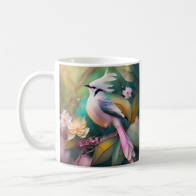 Caneca De Café Pássaro Fantasia Branca - Blush Tail Jay (Esquerda)