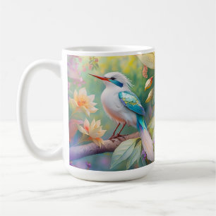 Caneca De Café Pássaro Fantasia Branca, Iridescente, Teal Wing