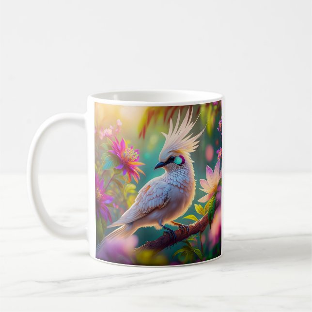 Caneca De Café Pássaro Fantasia Juvenil Crested Blush Feather Dov (Esquerda)
