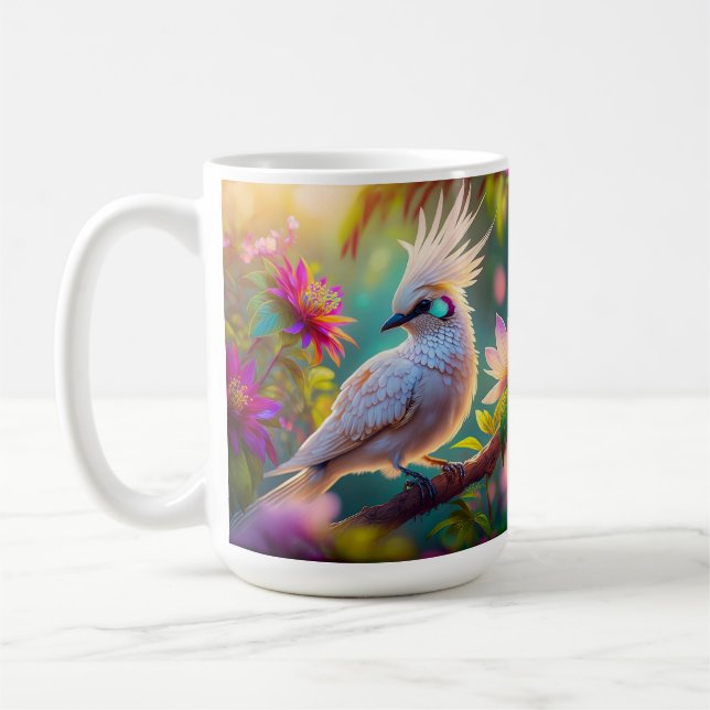 Caneca De Café Pássaro Fantasia Juvenil Crested Blush Feather Dov (Esquerda)