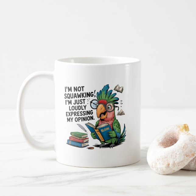 Caneca De Café Pássaro grasnando sarcasmo engraçado  (Com Donut)