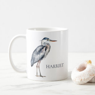 Caneca De Café Pássaro Herônico Azul Costeiro Personalizado