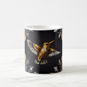 Caneca De Café Pássaro Humino Bonito Dourado e Flor do fígado Fun