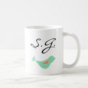Caneca De Café Pássaro verde Pastel Monogrammed