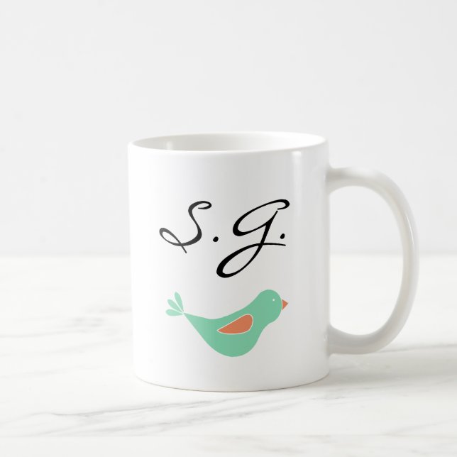 Caneca De Café Pássaro verde Pastel Monogrammed (Direita)