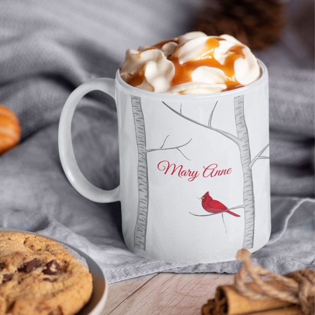 Caneca De Café Pássaro Vermelho Artístico Árvore de inverno (Christmas holiday winter red cardinal custom mug)