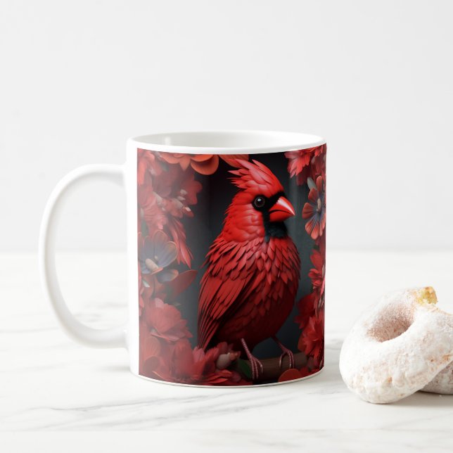 Caneca De Café Pássaro Vermelho Cardinal Impresso 3D (Com Donut)