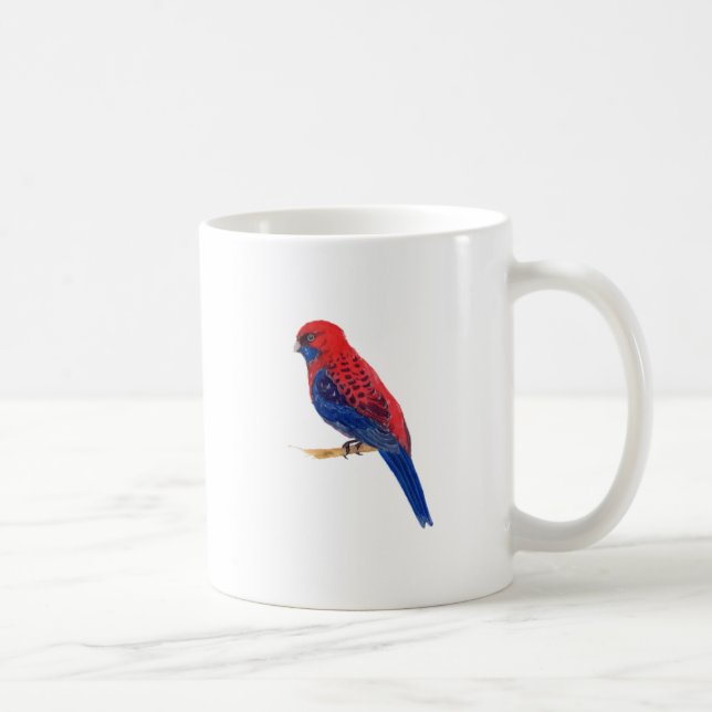 Caneca De Café Pássaro Vermelho e Azul com listras de Aquarela Az (Direita)