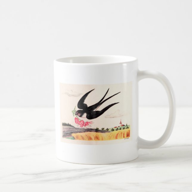 Caneca De Café Pássaro Voador Com Flores (Direita)