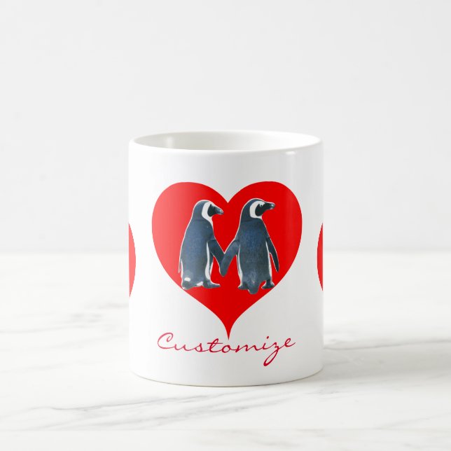 Caneca De Café Pássaros Adoram Casal Pinguim Corações Vermelhos T (Centro)