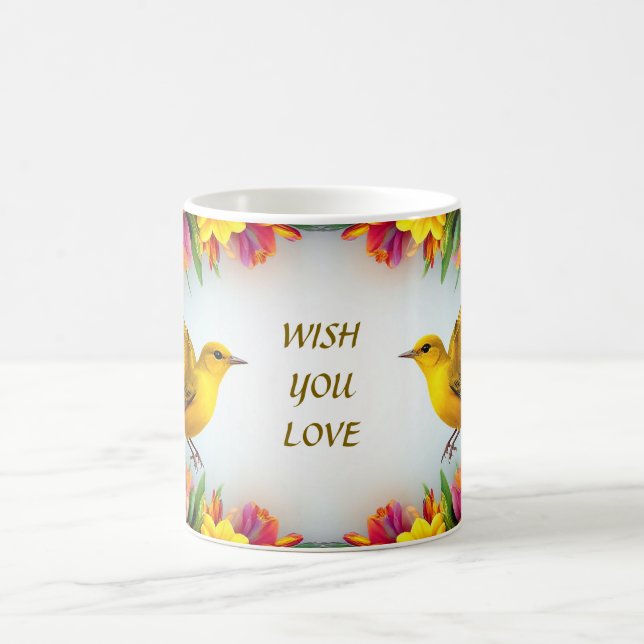Caneca De Café Pássaros Amarelos Brilhantes num Quadro Floral Vib (Centro)