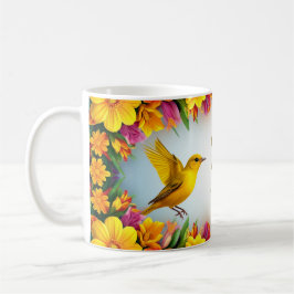 Caneca De Café Pássaros Amarelos Brilhantes num Quadro Floral Vib
