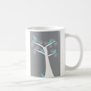 Caneca De Café Pássaros Azuis Caprichosos em Árvore Branca com Fu