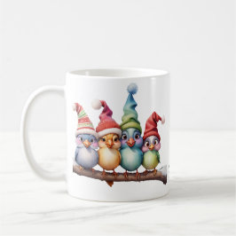 Caneca De Café Pássaros bonitos de fantasia com chapéus de Natal.