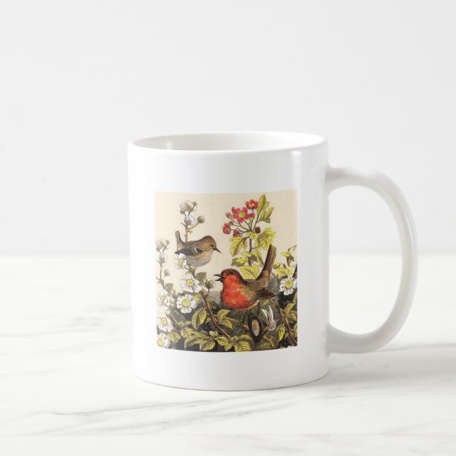 Caneca De Café Pássaros Cantores do Robin da Primavera Vintage Bo (Direita)
