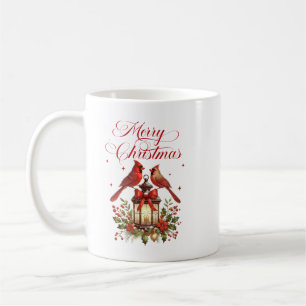 Caneca De Café Pássaros Cardinal em Lanterna de Natal em Aquarela