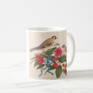 Caneca De Café Pássaros castanhos com flores e borboletas
