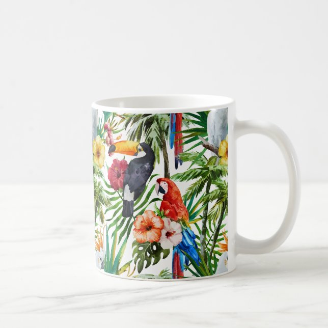Caneca De Café Pássaros da aguarela e teste padrão tropicais da (Direita)