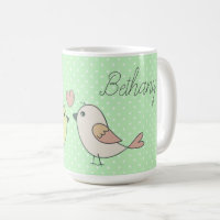 Pássaros de Amor Bonitos na Bolinhas Verde da Casa