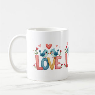 Caneca De Café Pássaros de Amor Caprichosos Arte Pastel Cottageco