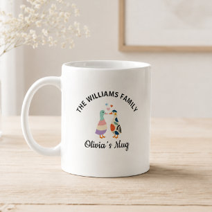 Caneca De Café Pássaros de Amor de Ganso Fofo com Nome