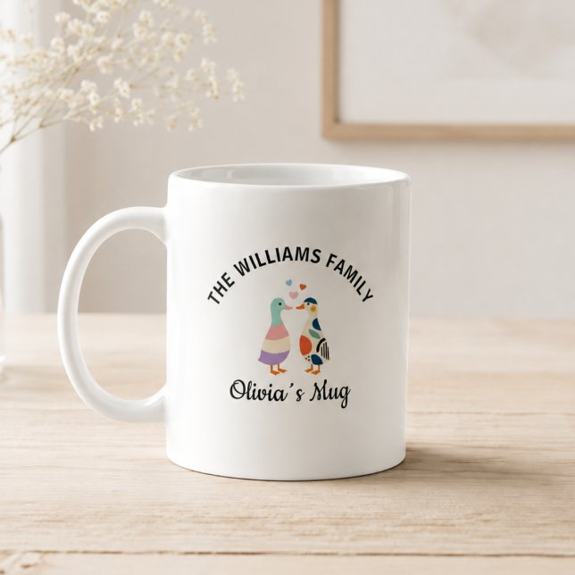 Caneca De Café Pássaros de Amor de Ganso Fofo com Nome (Cute 2 Goose Love Birds with Name Coffee Mug)